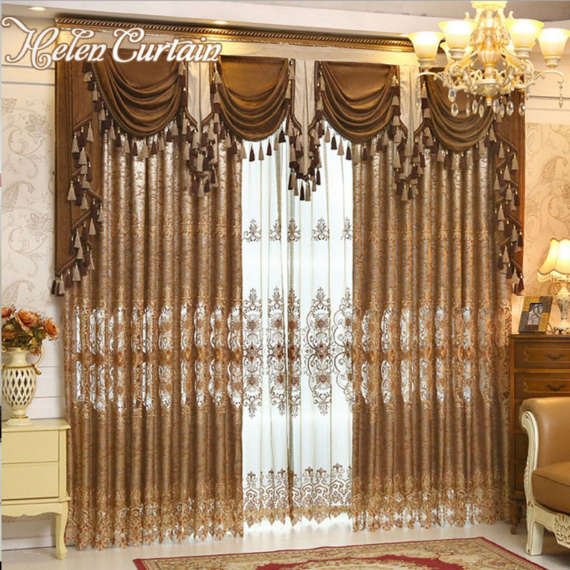 Living Room Curtains With Valances
 Helen Curtain Luxury Gold Embroidered Curtains For Living