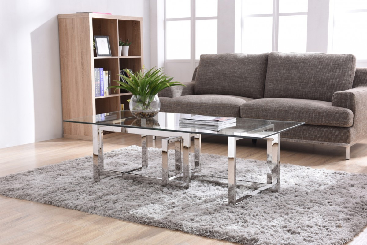 Living Room Glass Table
 Modrest Valiant Modern Glass & Stainless Steel Coffee