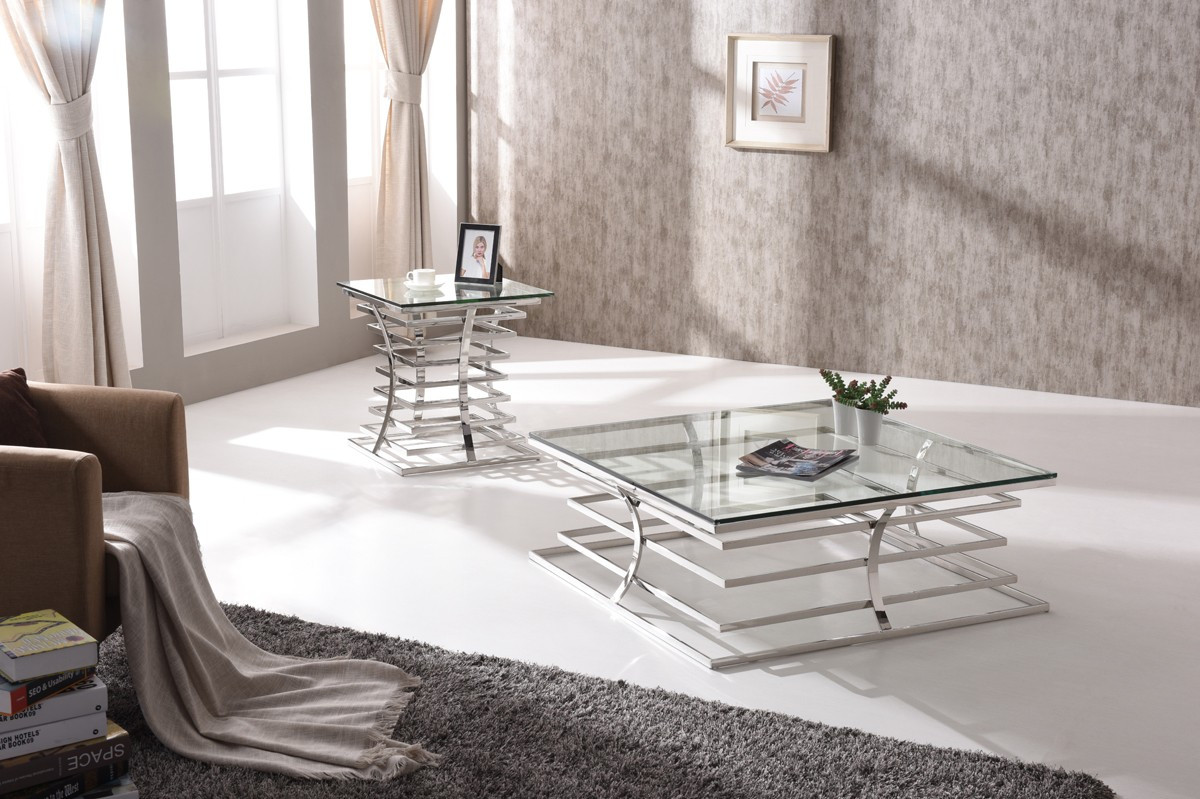 Living Room Glass Table
 Modrest Snyder Modern Square Glass Coffee Table Coffee