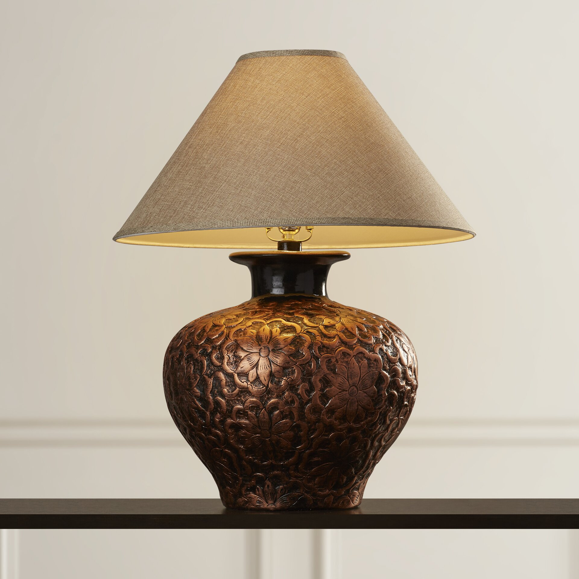 Living Room Table Lamp
 Brass Copper Lamp Empire Shade Raised Design 26" Bedroom