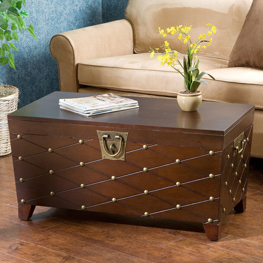 Living Room Table With Storage
 Trunk Coffee Table Storage Area Nailhead Living Room
