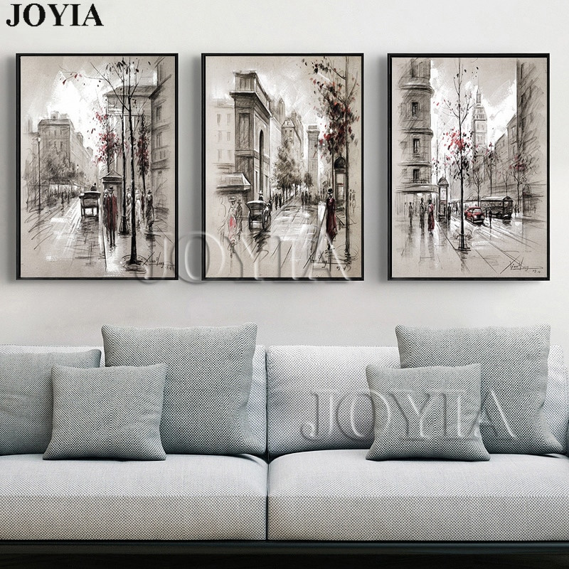 Living Room Wall Art
 Home Decor Canvas Wall Art Vintage City Street Landscape