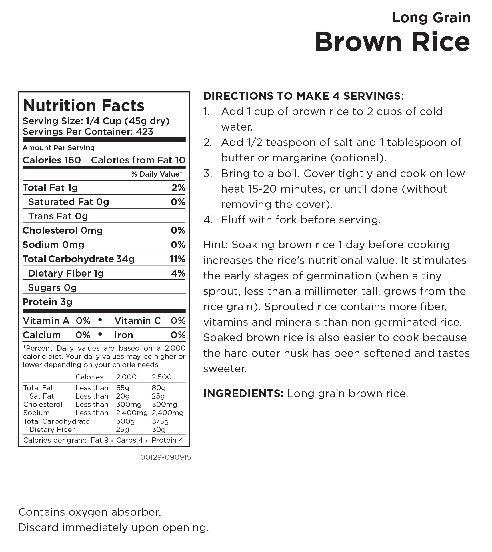 Long Grain Brown Rice Nutrition
 Augason Farms Long Grain Brown Rice Bucket