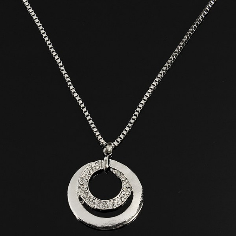 Long Pendant Necklaces
 Buy Silver Plated Crystal Rhinestone Double Circle Long