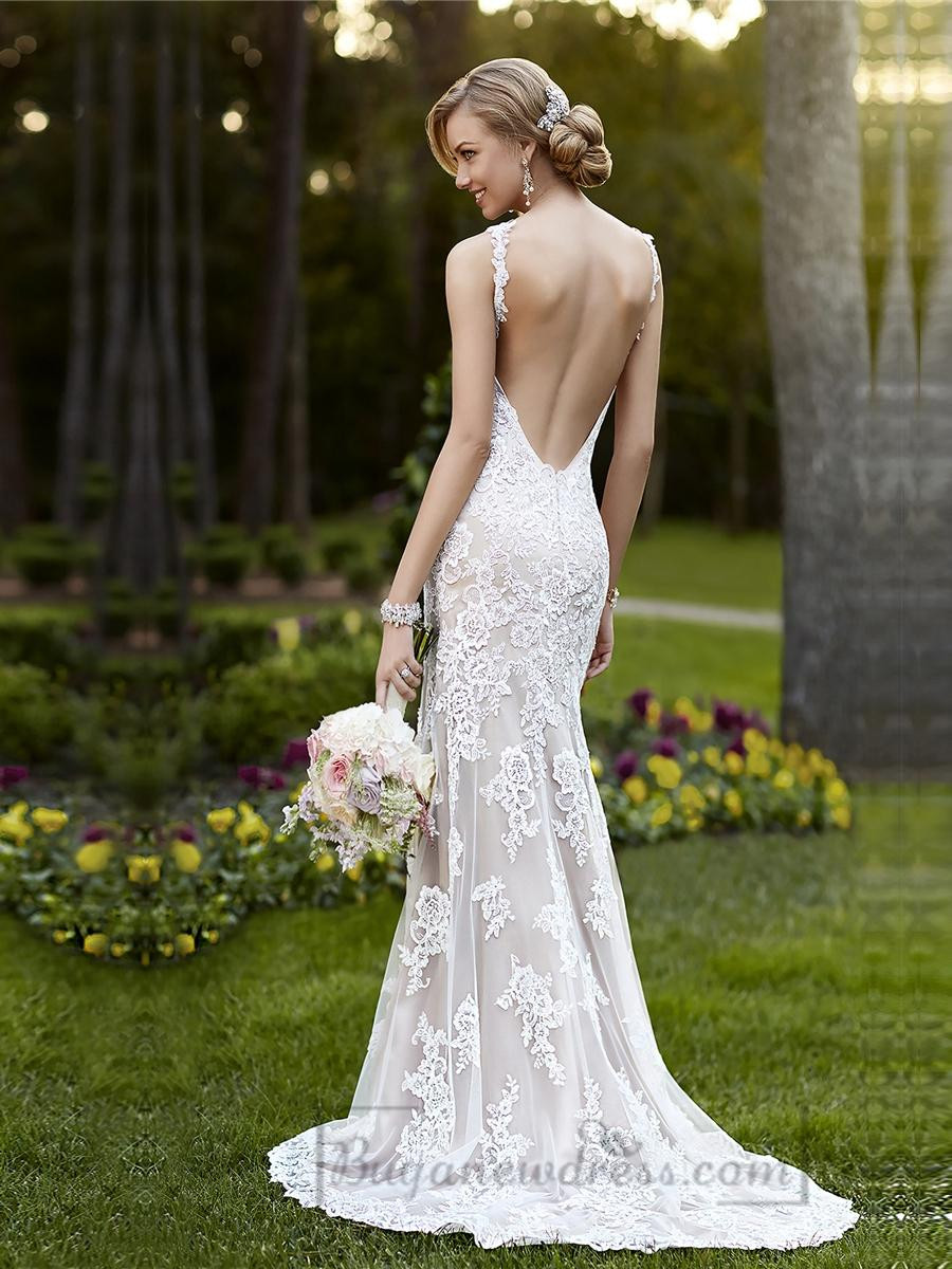 Low Back Wedding Gown
 Elegant Straps Sheath Lace Over Wedding Dress With Low