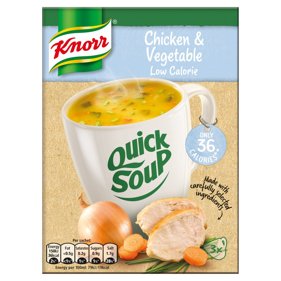 Low Calorie Chicken Soup
 Knorr Quick Soup Chicken & Vegatable Low Calorie 30g Centra