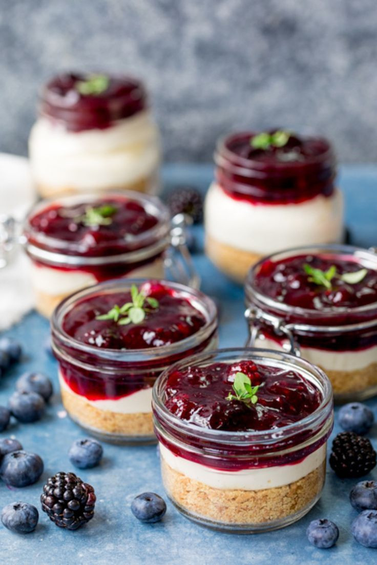 Make Ahead Mason Jar Desserts
 Individual Berry No Bake Cheesecakes With images
