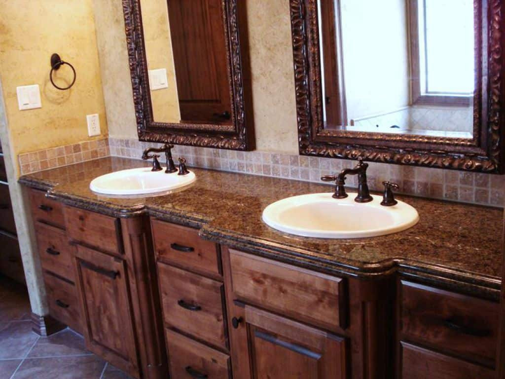 Marble Bathroom Sink Countertop
 Tuscan Bathroom With Wooden Vanities With Granite