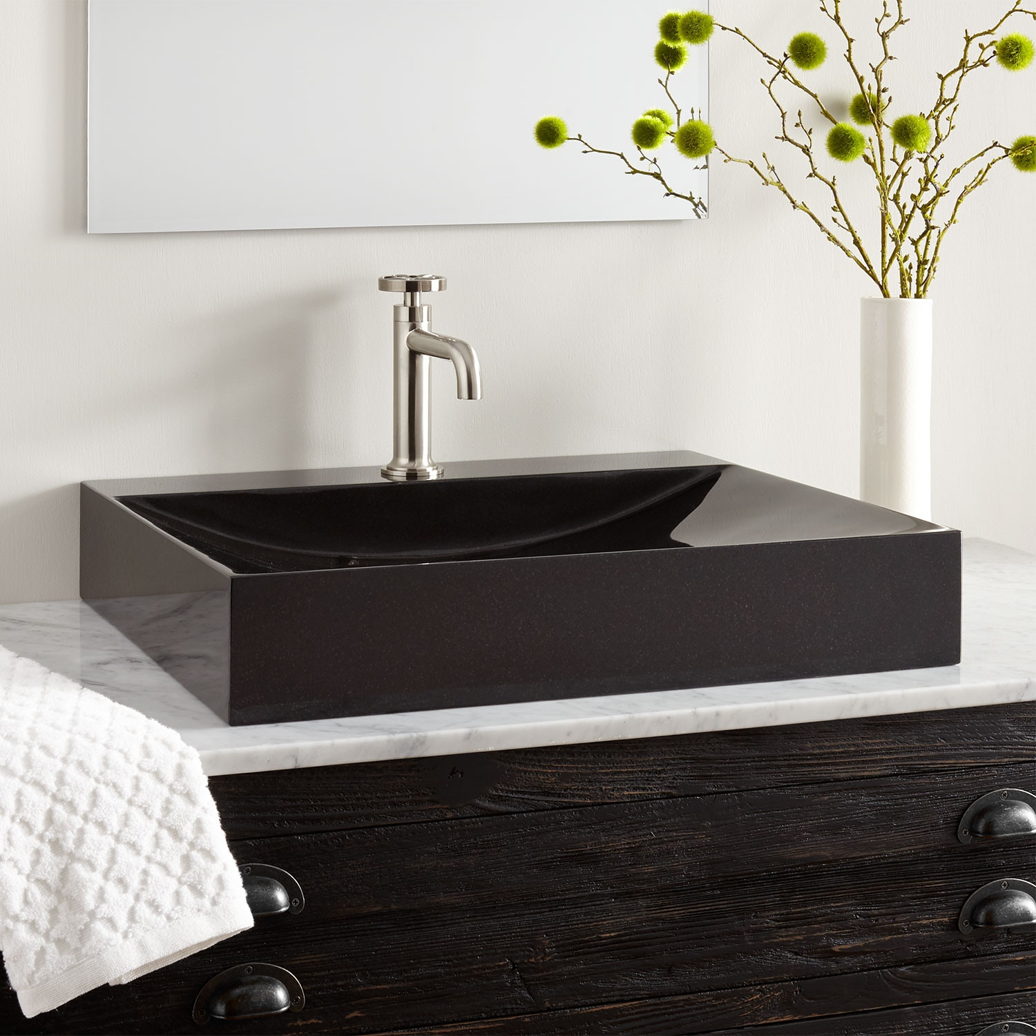 Marble Bathroom Sink Countertop
 Rectangular Black Granite Vessel Sink with Polished
