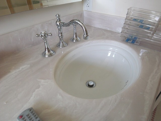 Marble Bathroom Sink Countertop
 Cultured marble countertop with Kohler undermount sinks