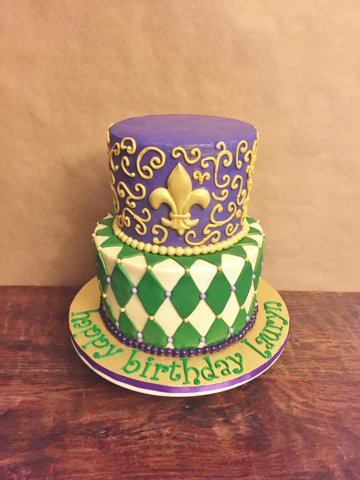 Mardi Gra Birthday Cake
 Cakes by Mindy Mardi Gras Birthday Cake 6" & 8"