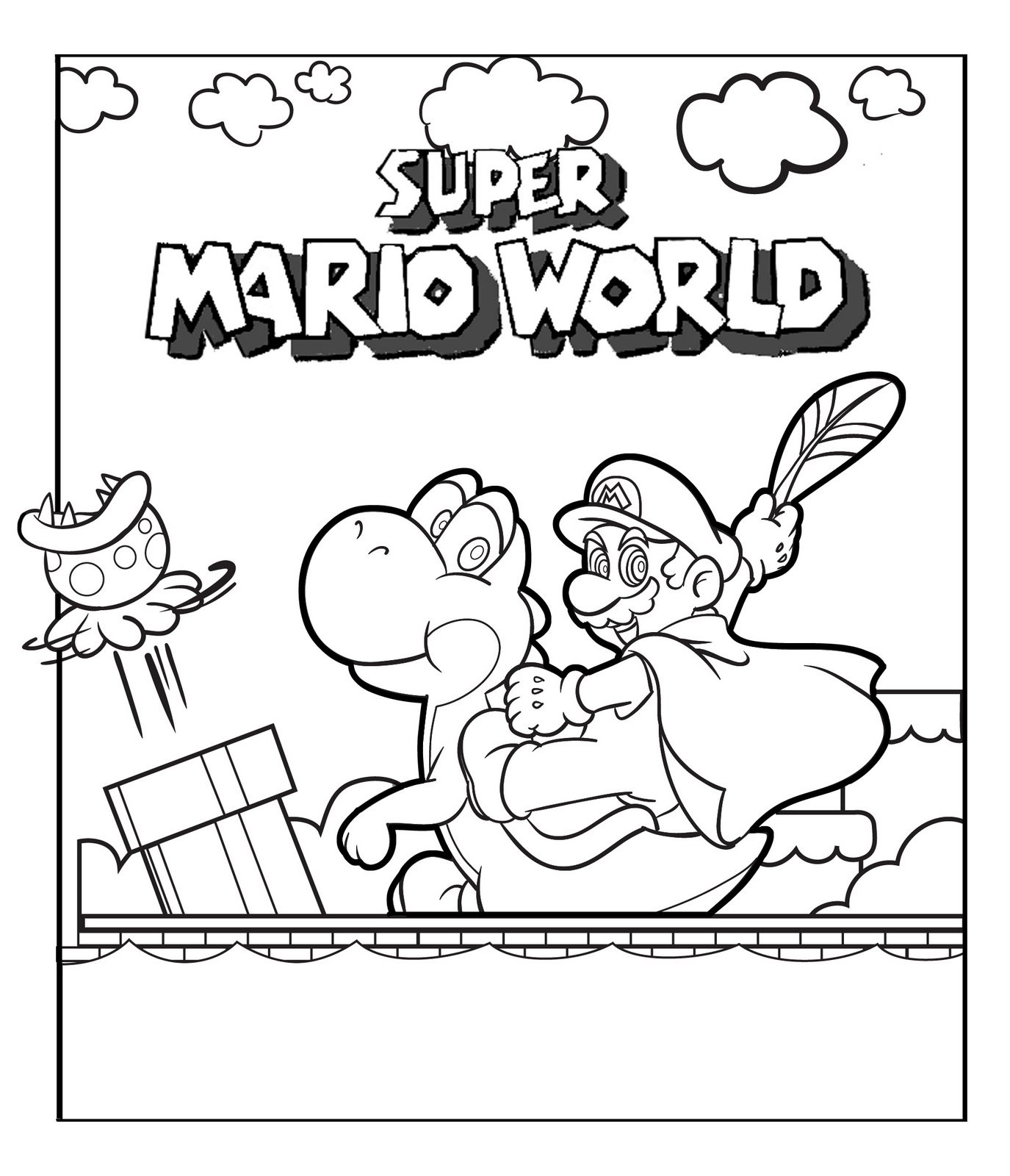 Mario Printable Coloring Pages
 Mario Coloring pages Black and white super Mario