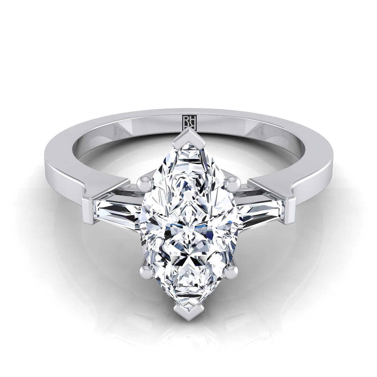 Marquise Diamond Engagement Ring
 Three Stone Marquise Diamond Tapered Baguette Engagement