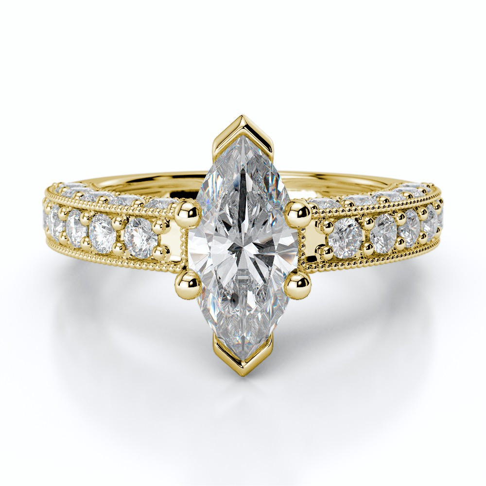 Marquise Diamond Engagement Ring
 Marquise Diamond Engagement Ring With Milgrain and Side