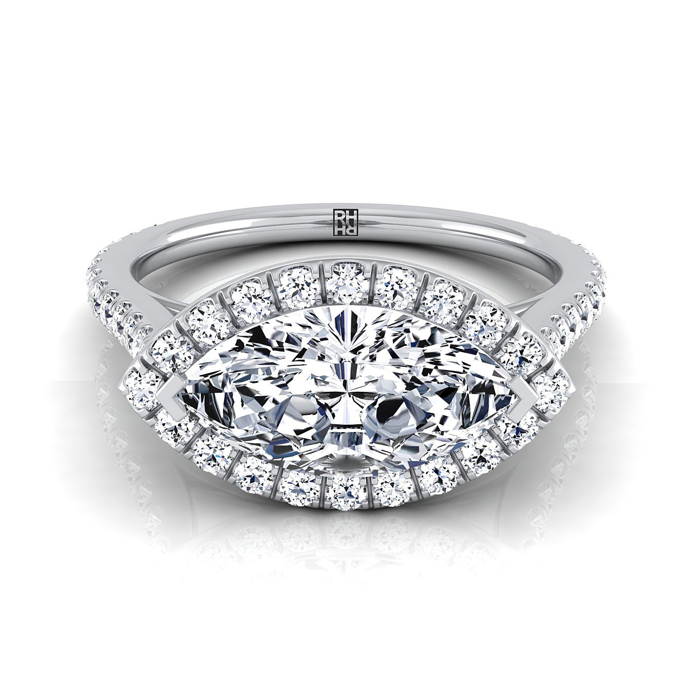 Marquise Diamond Engagement Ring
 East West Marquise Cut Diamond Halo Engagement Ring In 14k
