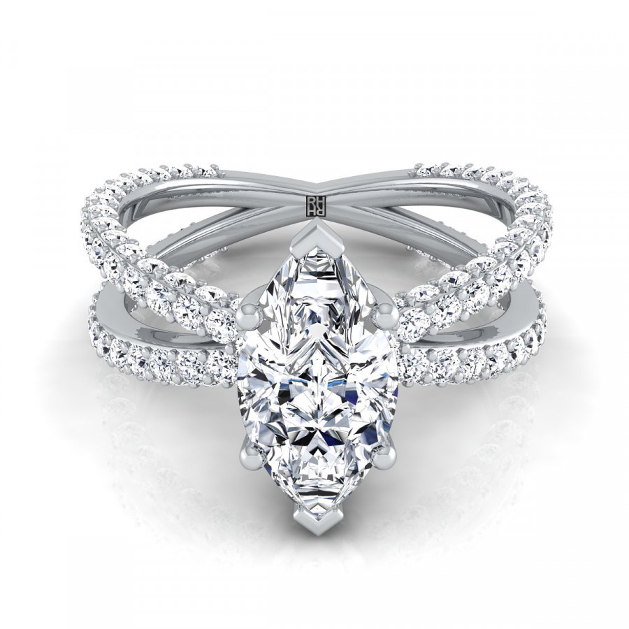 Marquise Diamond Engagement Ring
 Marquise Diamond Crossover Engagement Ring 14k White Gold