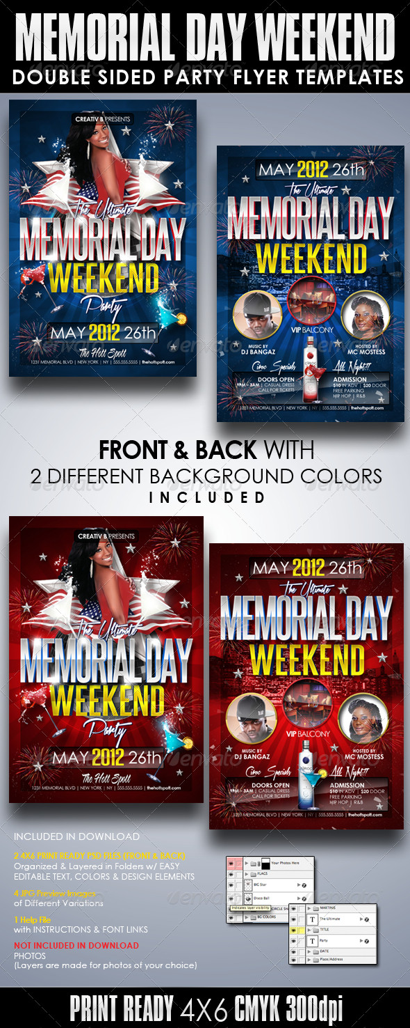Memorial Day Weekend Party
 Memorial Day Weekend Party Flyer Templates by CreativB