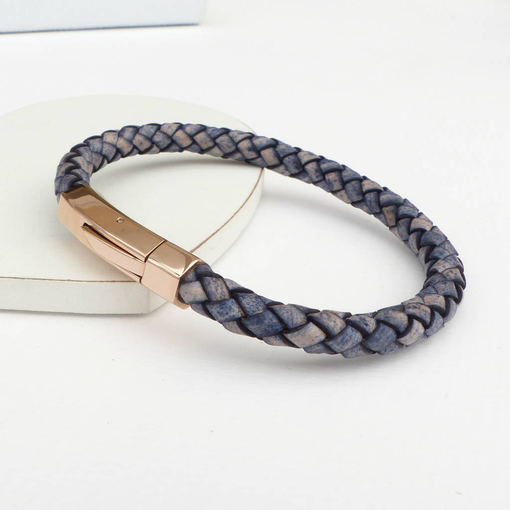 Mens Bracelets Leather
 mens braided leather rose gold bracelet by evy designs