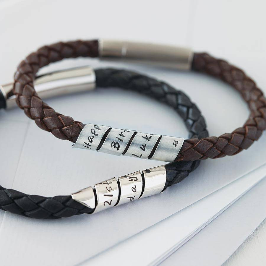 Mens Bracelets Leather
 personalised open scroll mens leather bracelet by