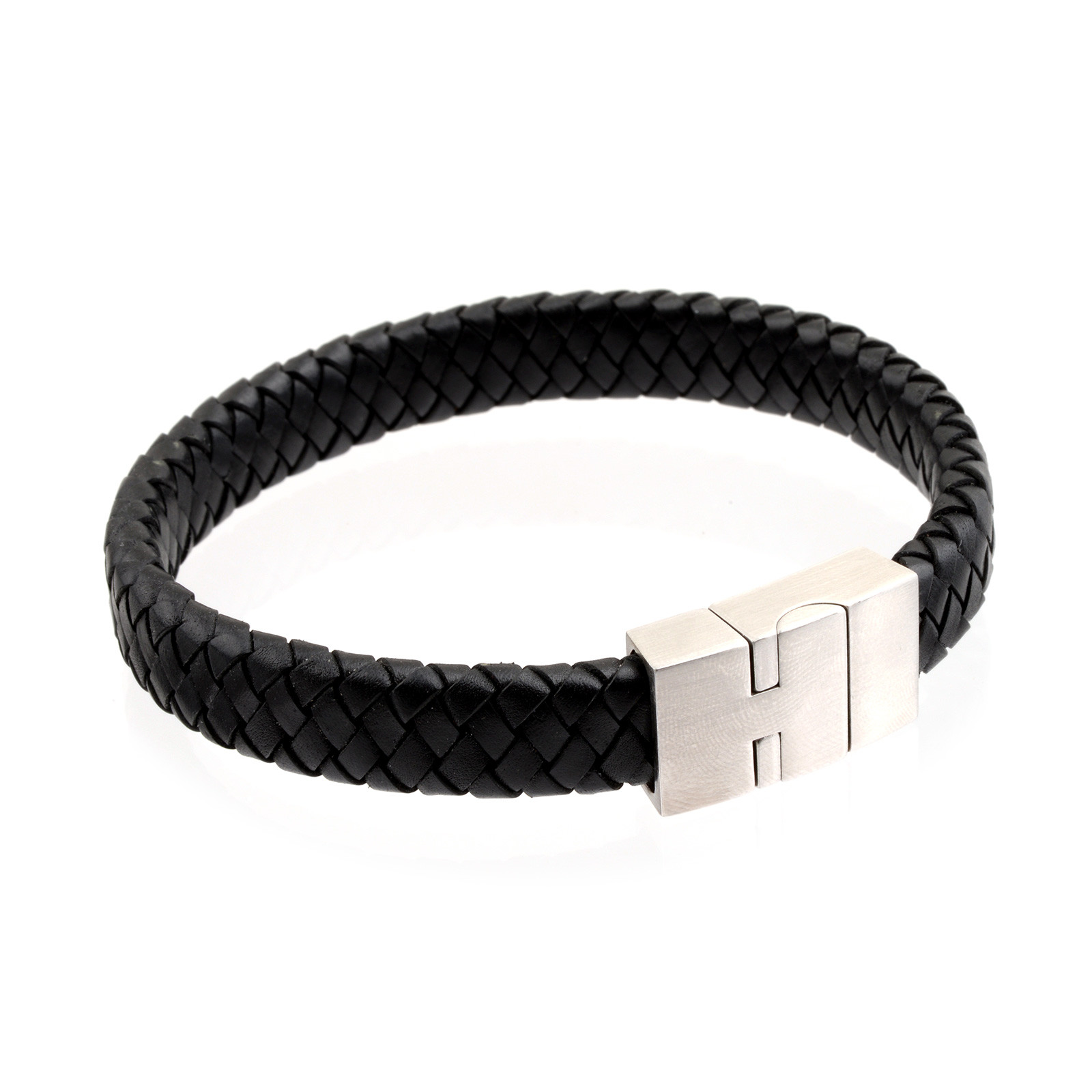 Mens Bracelets Leather
 Men s Flat Braided Leather Bracelet 12mm Black Richbud