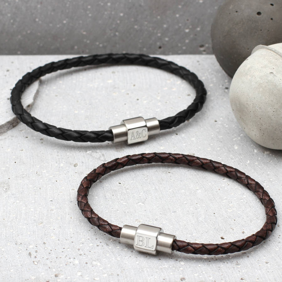 Mens Bracelets Leather
 mens personalised clasp slim leather bracelet by