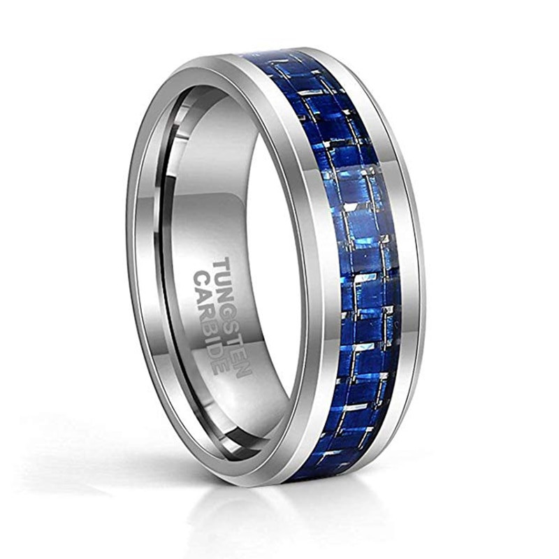 Mens Carbon Fiber Wedding Bands
 Mens Tungsten Ring Blue Carbon Fiber Inlay Wedding