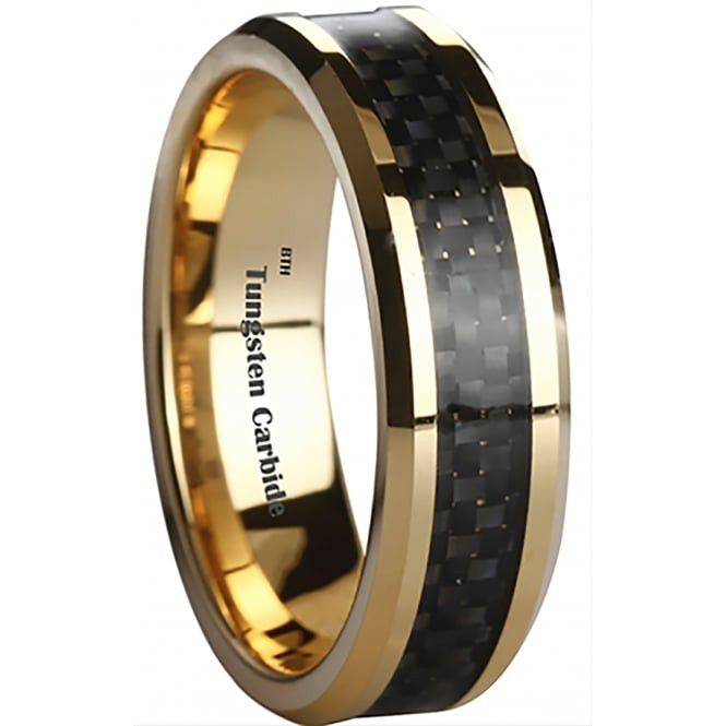 Mens Carbon Fiber Wedding Bands
 Men s Black Carbon Fiber Inlay Gold Tone Tungsten Wedding