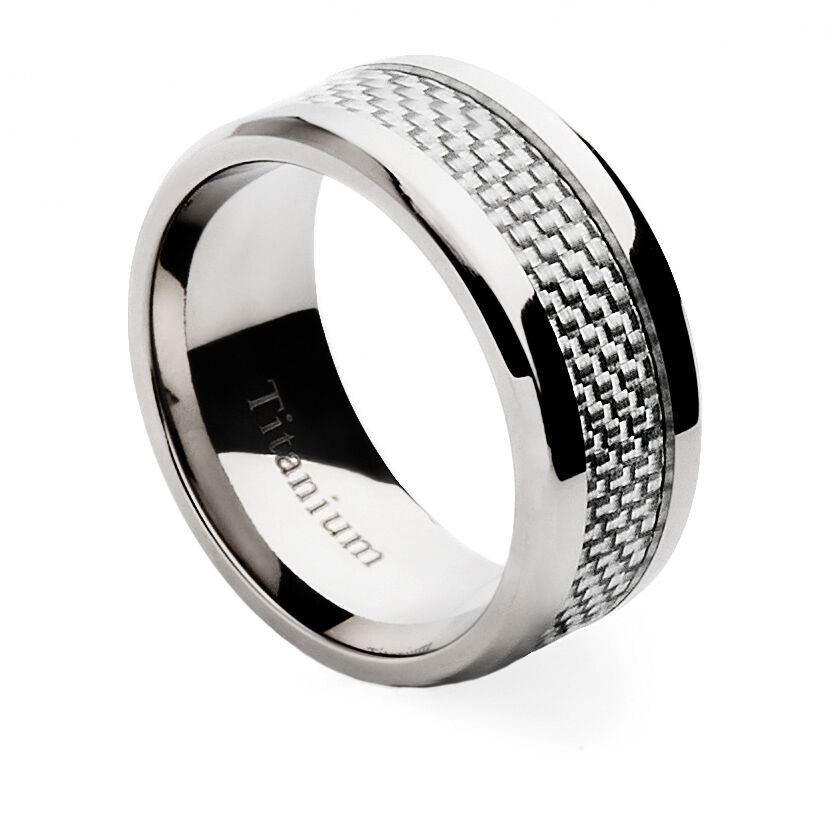 Mens Carbon Fiber Wedding Bands
 Mens Titanium Wedding Band with Silver Carbon Fiber Inlay