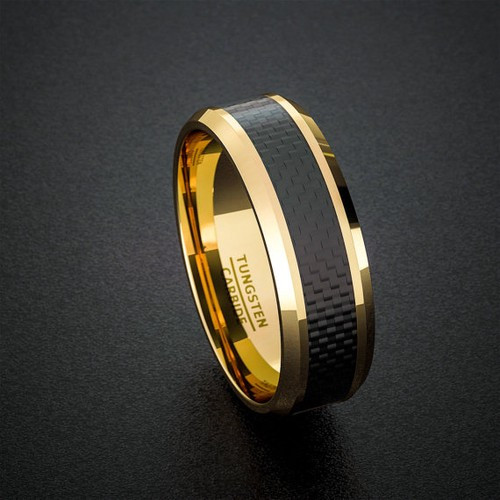 Mens Carbon Fiber Wedding Bands
 Tungsten Wedding Band 8mm Gold Men s Black Carbon Fiber