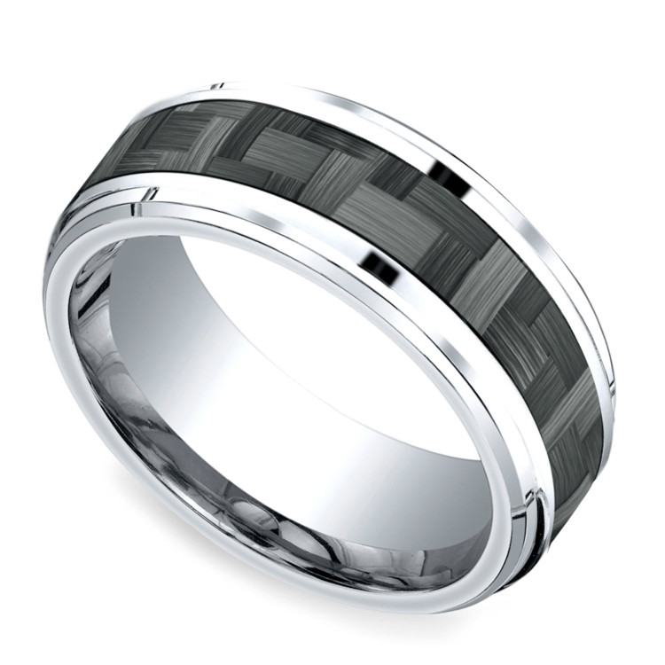 Mens Carbon Fiber Wedding Bands
 Beveled Carbon Fiber Men s Wedding Ring in Cobalt