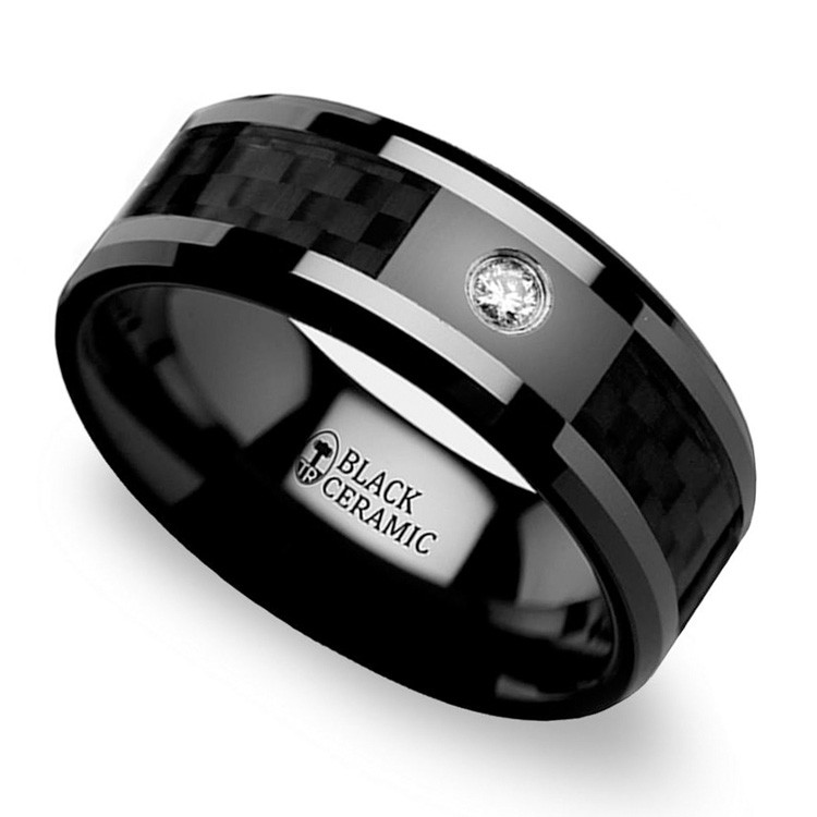 Mens Carbon Fiber Wedding Bands
 Black Carbon Fiber Inlay Men s Diamond Wedding Ring in Ceramic