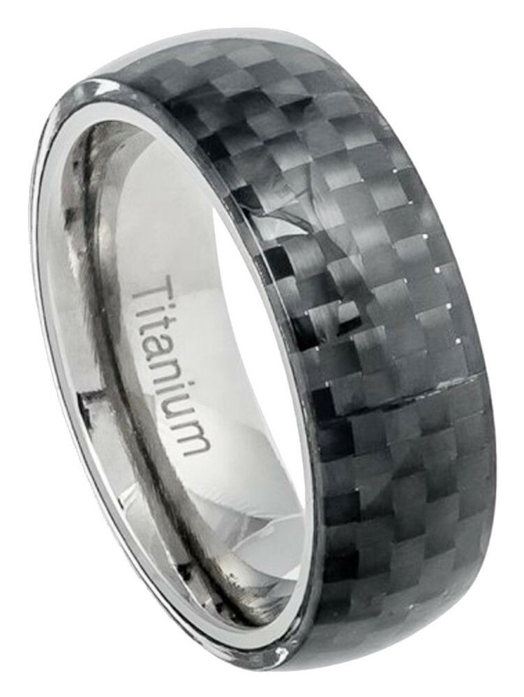 Mens Carbon Fiber Wedding Bands
 8mm Titanium Ring Men Women Wedding Band Domed Black