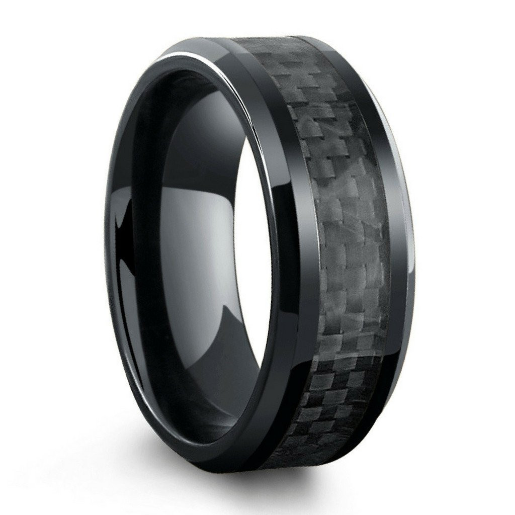 Mens Carbon Fiber Wedding Bands
 All Black Titanium Ring Mens Wedding Band With Carbon