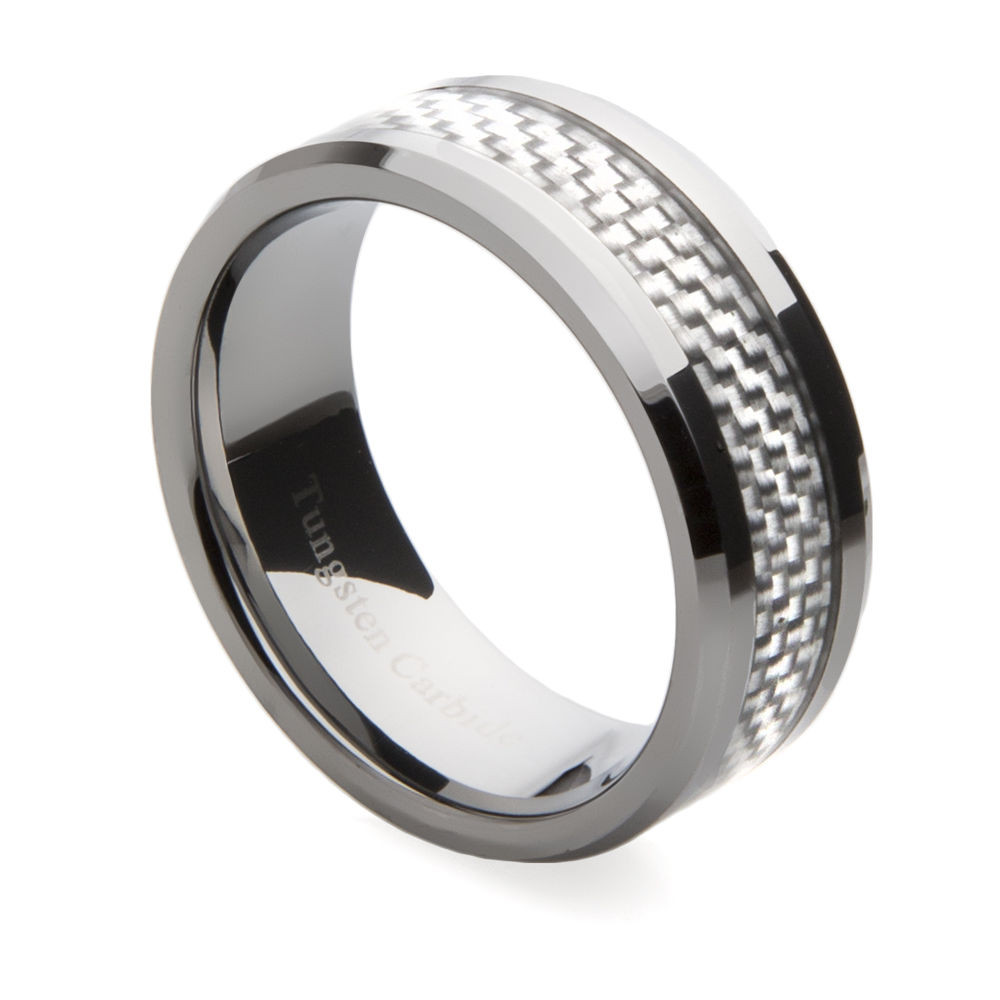 Mens Carbon Fiber Wedding Bands
 Mens Tungsten Carbide Wedding Band with Silver Carbon