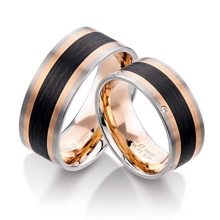 Mens Carbon Fiber Wedding Bands
 18k Rose and White Gold with Carbon Fiber Men s Wedding