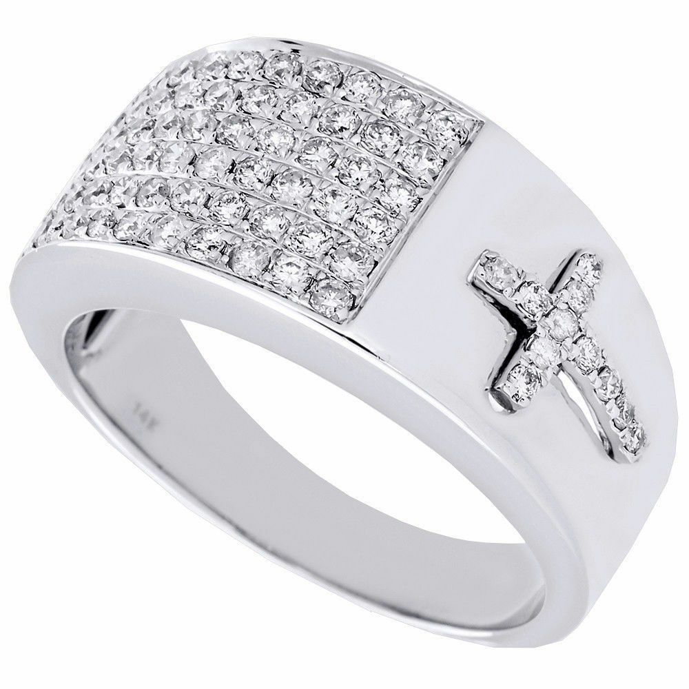 Mens Cross Wedding Bands
 Diamond Cross Pinky Ring Mens 14K White Gold Engagement