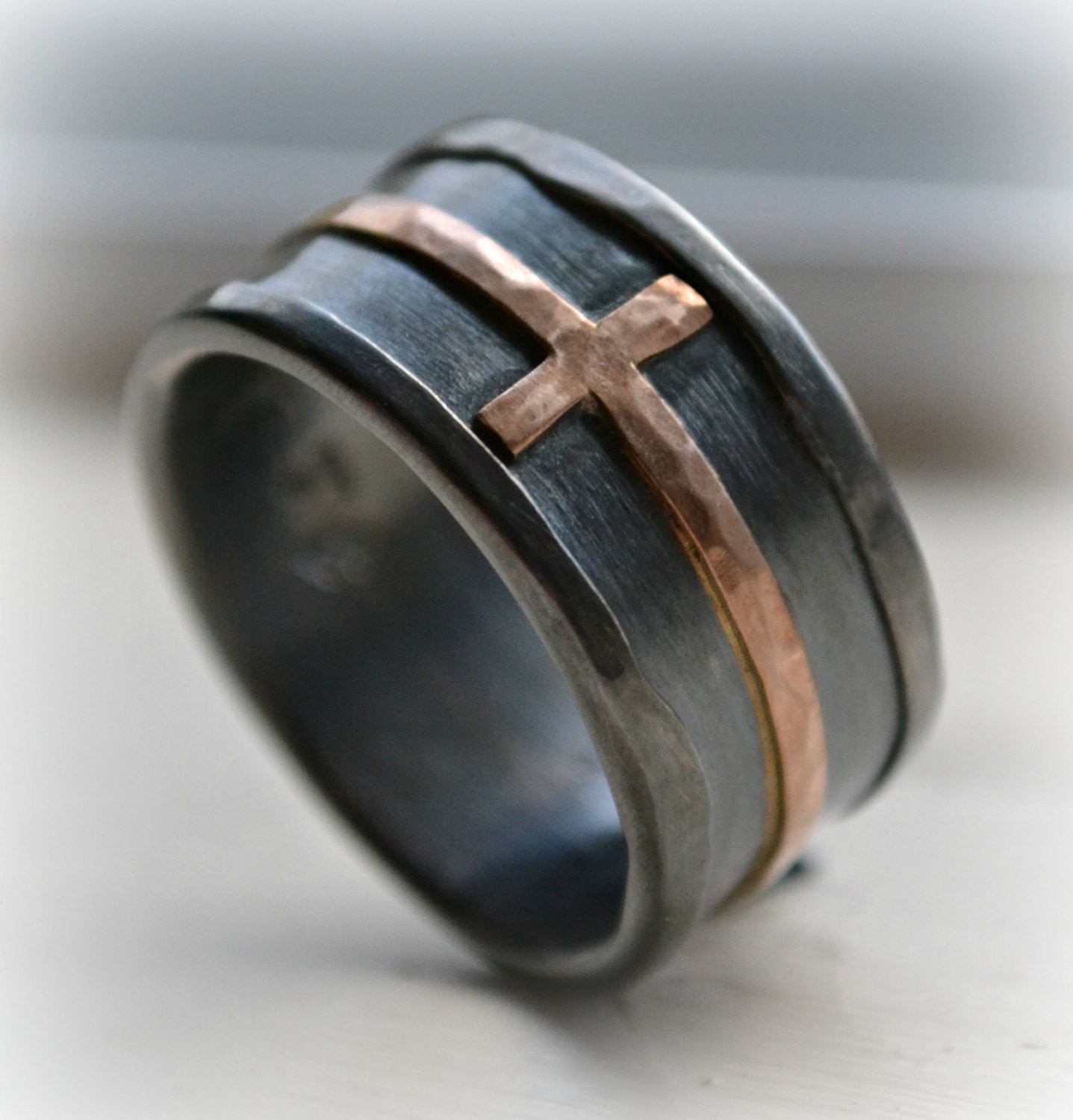Mens Cross Wedding Bands
 mens cross wedding band rustic hammered cross ring oxidized