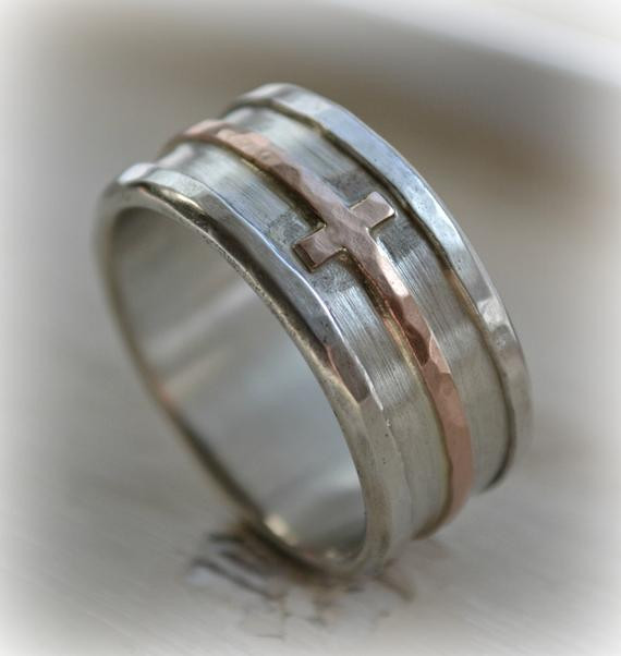 Mens Cross Wedding Bands
 mens cross wedding band rustic hammered cross ring fine