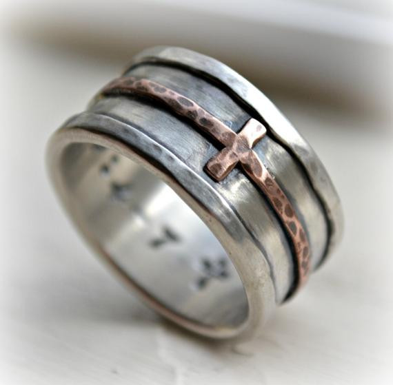 Mens Cross Wedding Bands
 mens cross wedding band rustic hammered cross ring oxidized