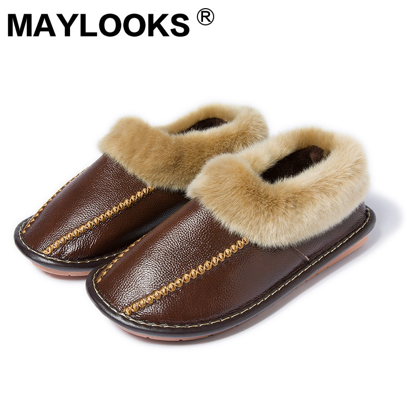 Mens Leather Bedroom Slippers
 Men s slippers fortable leather slippers plush lining