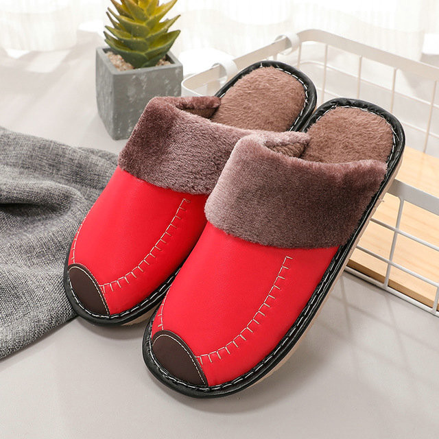 Mens Leather Bedroom Slippers
 Leather Women Men Couples Home Slippers For Indoor Home
