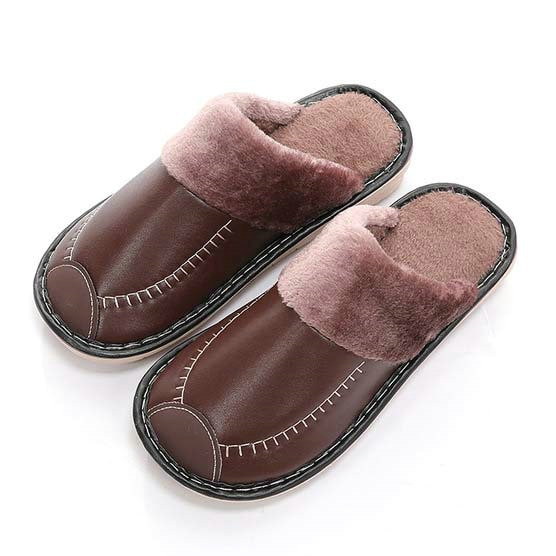 Mens Leather Bedroom Slippers
 Leather Women Men Couples Home Slippers For Indoor House
