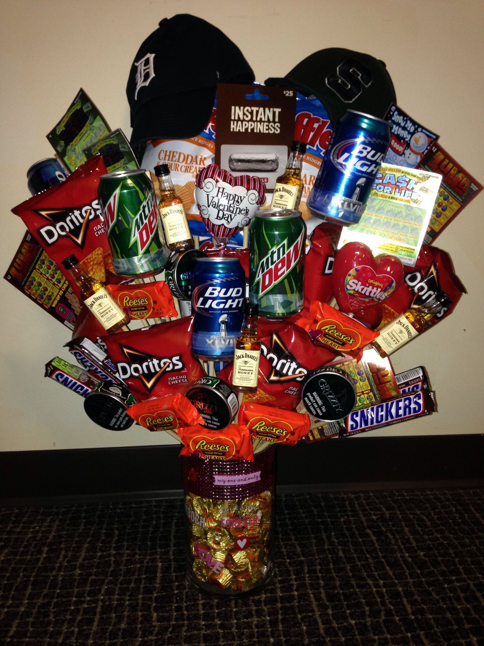 Mens Valentines Gift Basket Ideas
 Valentines bouquet for him Made this for my boyfriend on