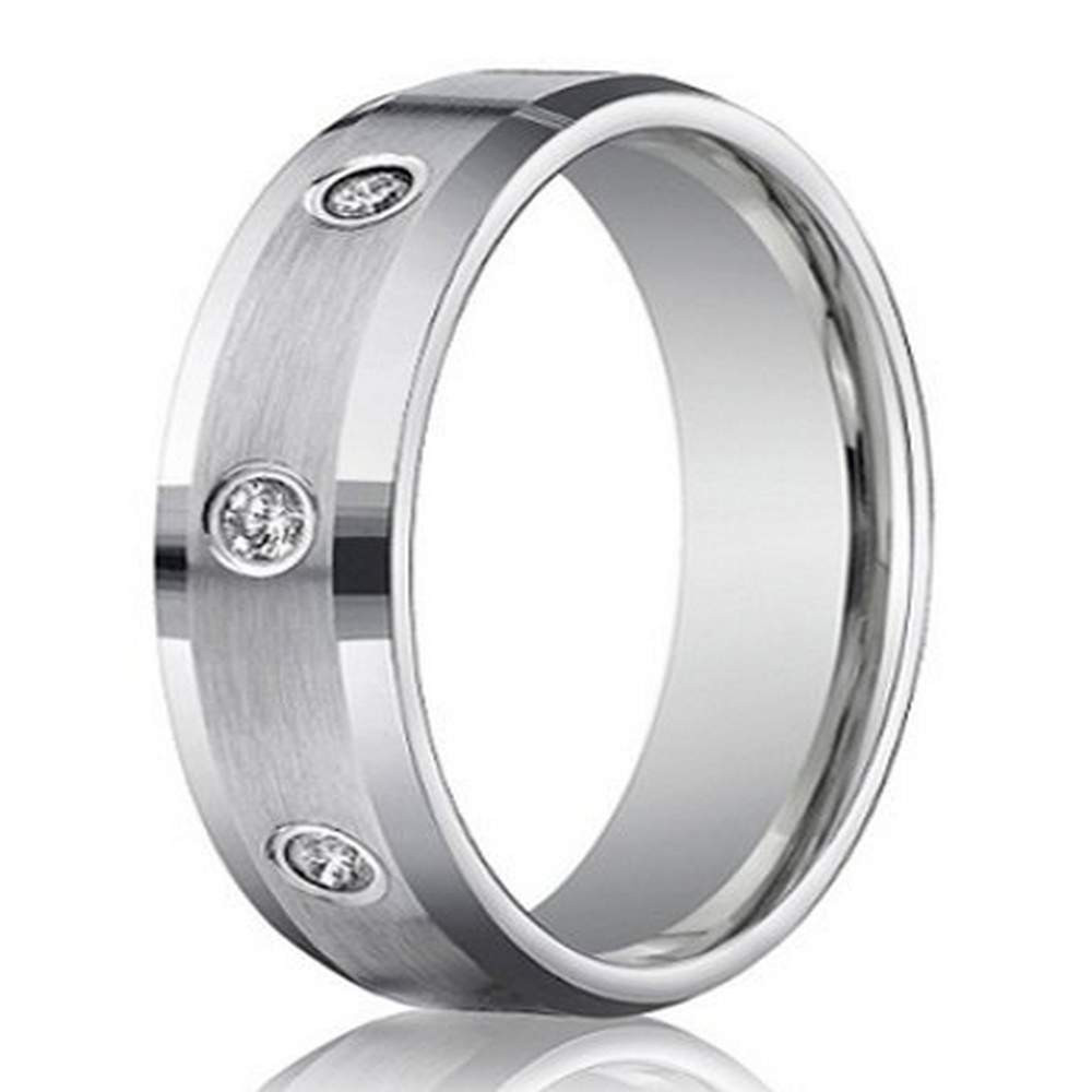 Mens Wedding Band White Gold
 Men s 6mm White Gold Diamond Wedding Ring with 8 Round Cut