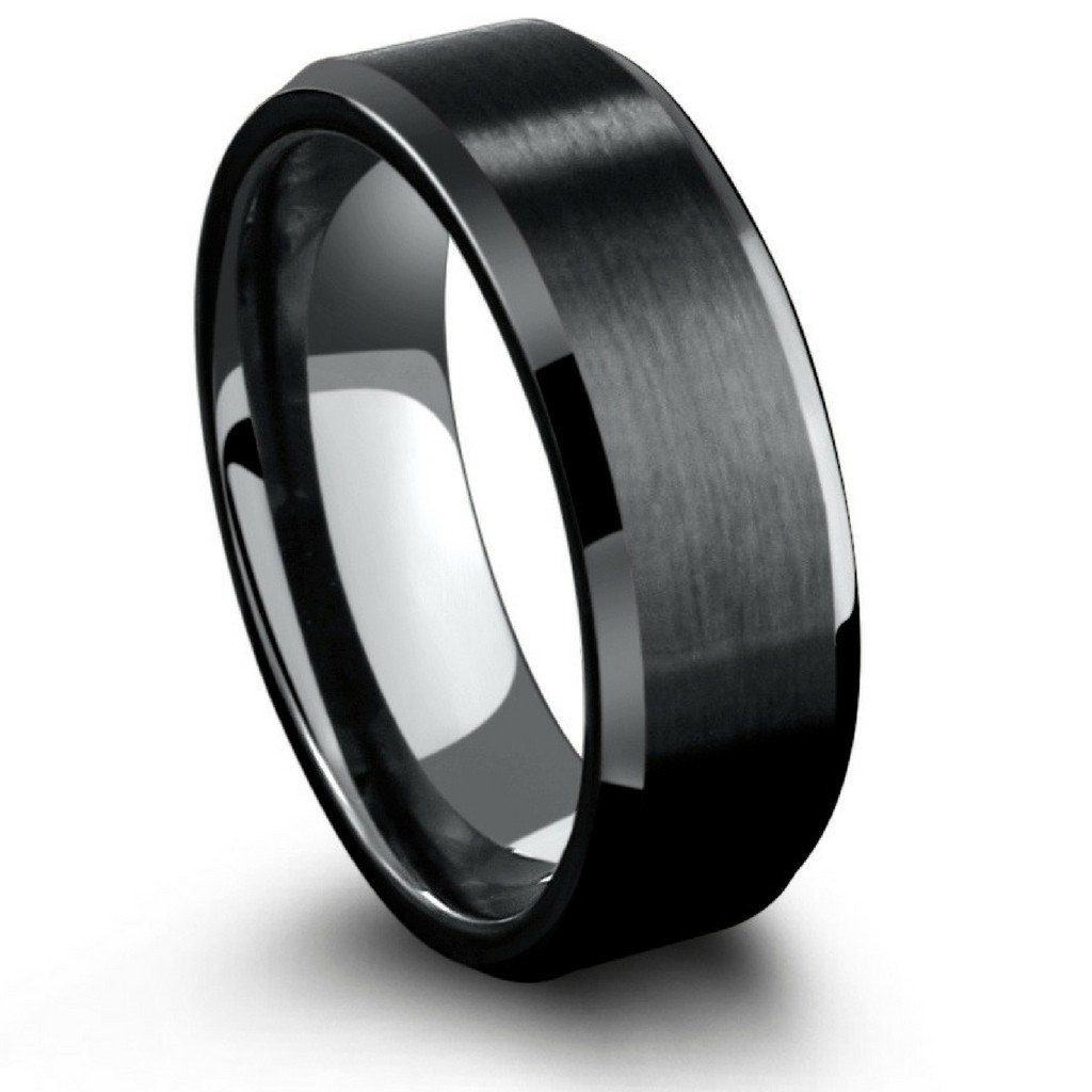 Mens Wedding Rings Black
 8mm Mens Black Tungsten Wedding Ring With Matte Center
