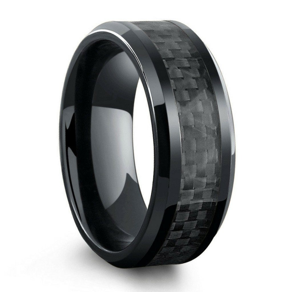 Mens Wedding Rings Black
 All Black Titanium Ring Mens Wedding Band With Carbon