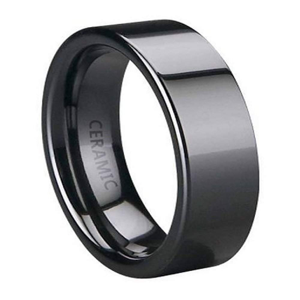 Mens Wedding Rings Black
 Black Ceramic Wedding Ring For Men Polished Flat Profile 6mm