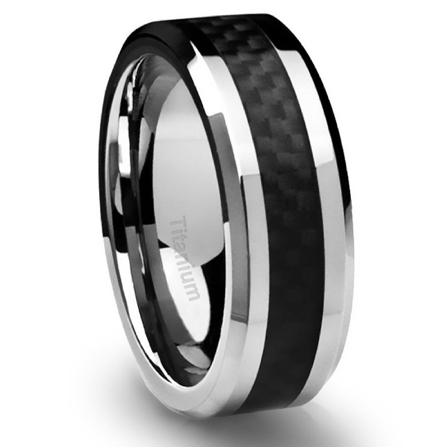 Mens Wedding Rings Black
 Men s Titanium Ring Wedding Band Black Carbon Fiber 8mm