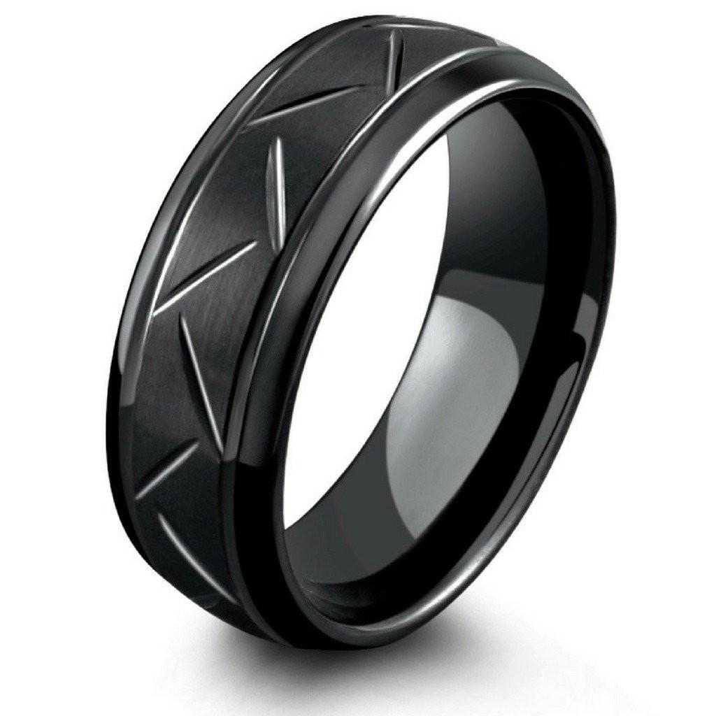 Mens Wedding Rings Black
 8mm Black Carved Tungsten Ring Northern Royal – Northern