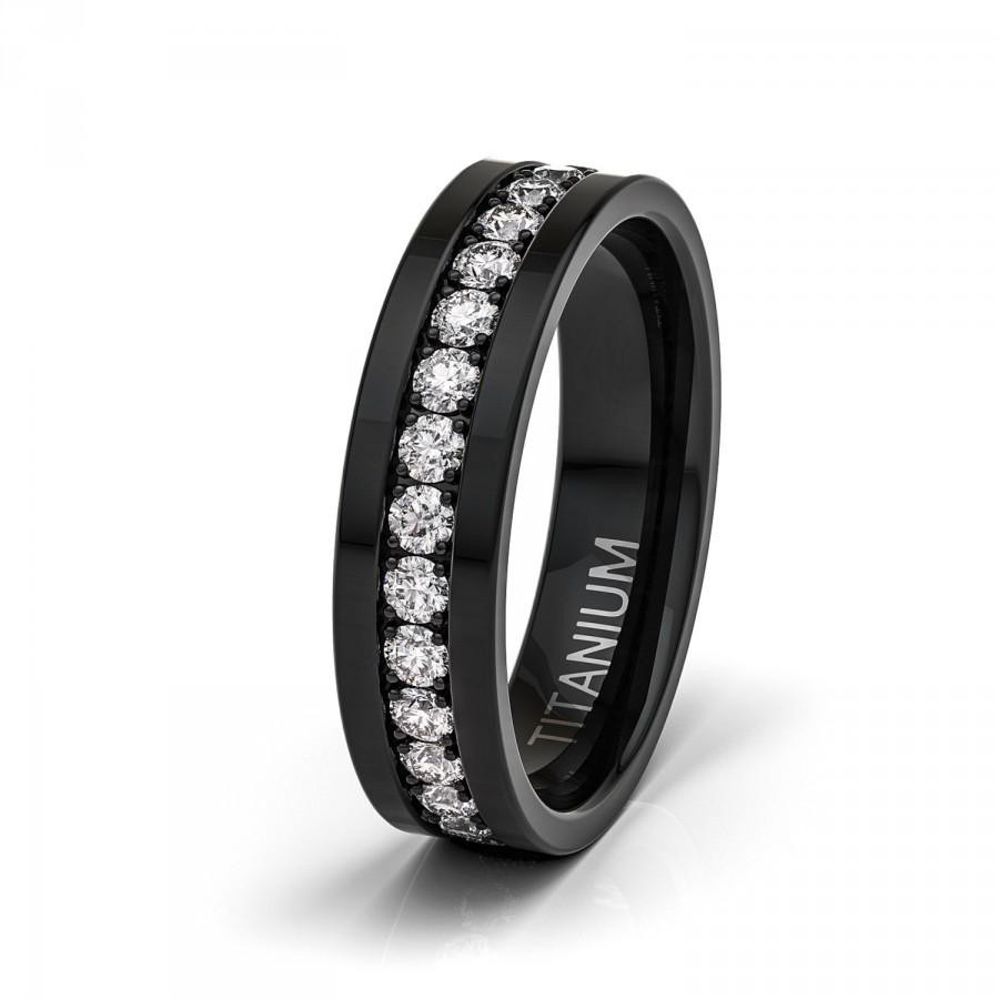 Mens Wedding Rings Black
 Mens Wedding Band 6mm Black Titanium Ring Fully Stacked CZ